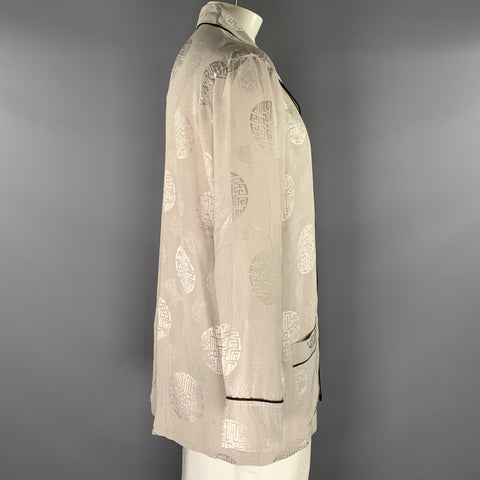 SHANGHAI TANG Size L Grey White Jacquard Silk Pajama Jacket