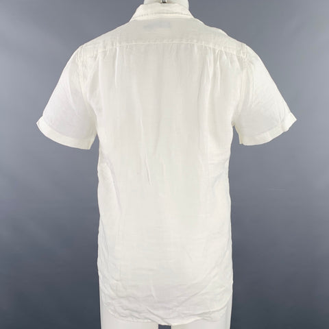VINCE Size S White Linen One Pocket Short Sleeve Shirt