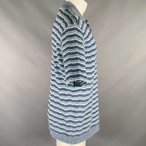 JHANE BARNES Size M Blue White Stripe Cotton Blend Short Sleeve Polo