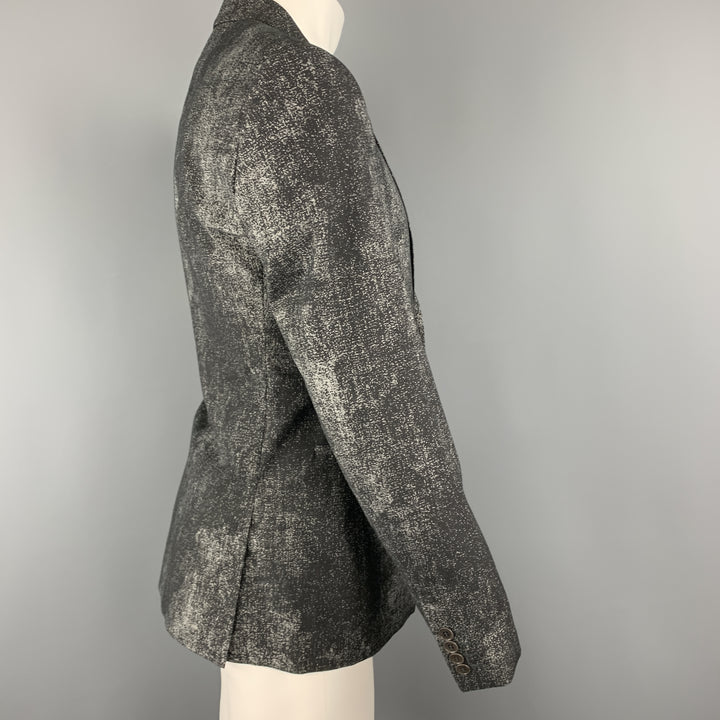 CALVIN KLEIN COLLECTION Size 36 Black & Grey Distressed Print Sport Coat