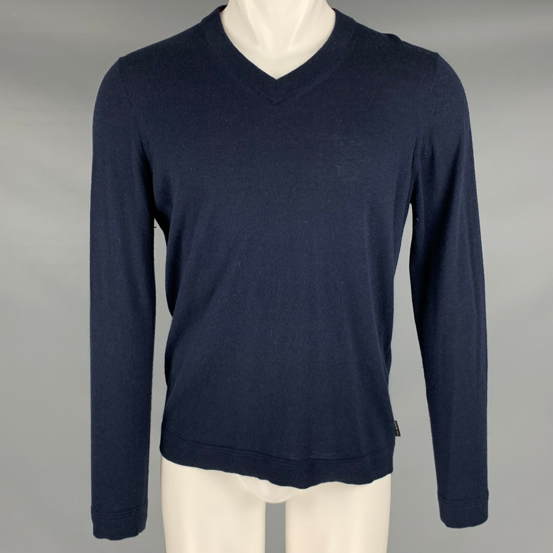 TED BAKER Size M Navy Knit Wool Blend V-Neck Pullover