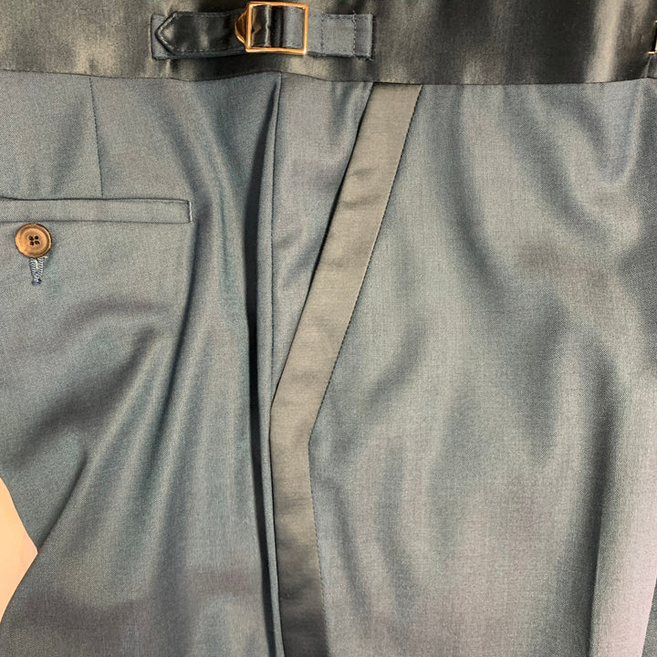 PAUL SMITH Size 40 Regular Soho Fit Teal Wool Peak Lapel Tuxedo