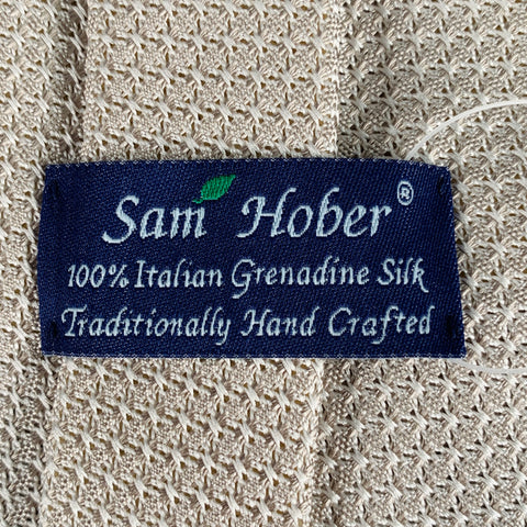SAM HOBER Cream Textured Silk Woven Tie