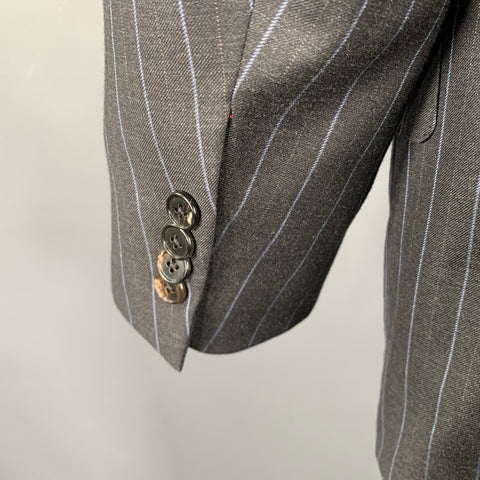 ISAIA Size 48 Charcoal Blue Stripe Wool Notch Lapel Suit