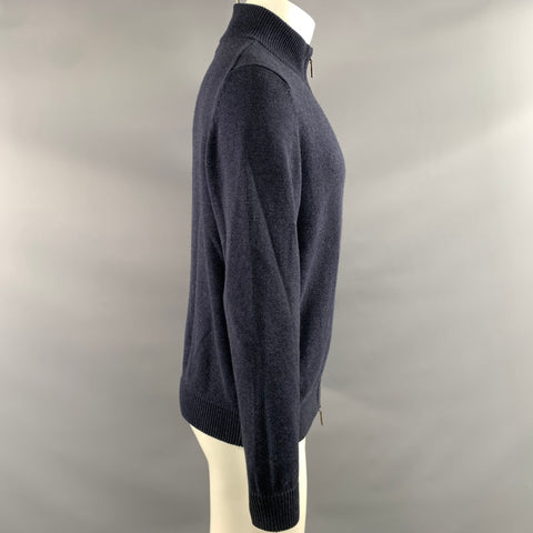 JOHNSTON & MURPHY Size M Navy Khaki Knit Cotton Wool Double Zipper Jacket