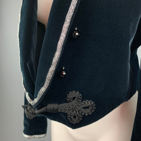 ROBERTO CAVALLI Size 6 Navy Cotton Velvet Notch Lapel Tails Blazer