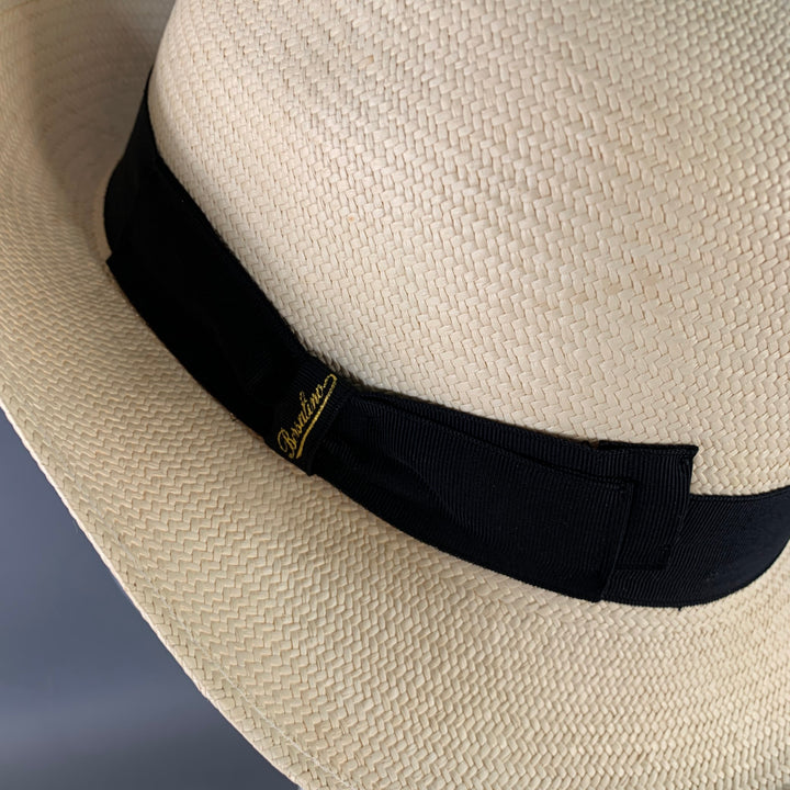 BORSALINO Size S Beige Black Straw Fedora