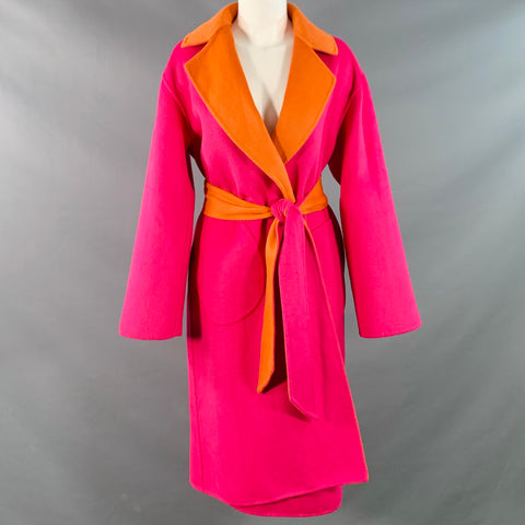 ALICE + OLIVIA Size XS Orange Pink Polyester Wool Reversible Belted Coat