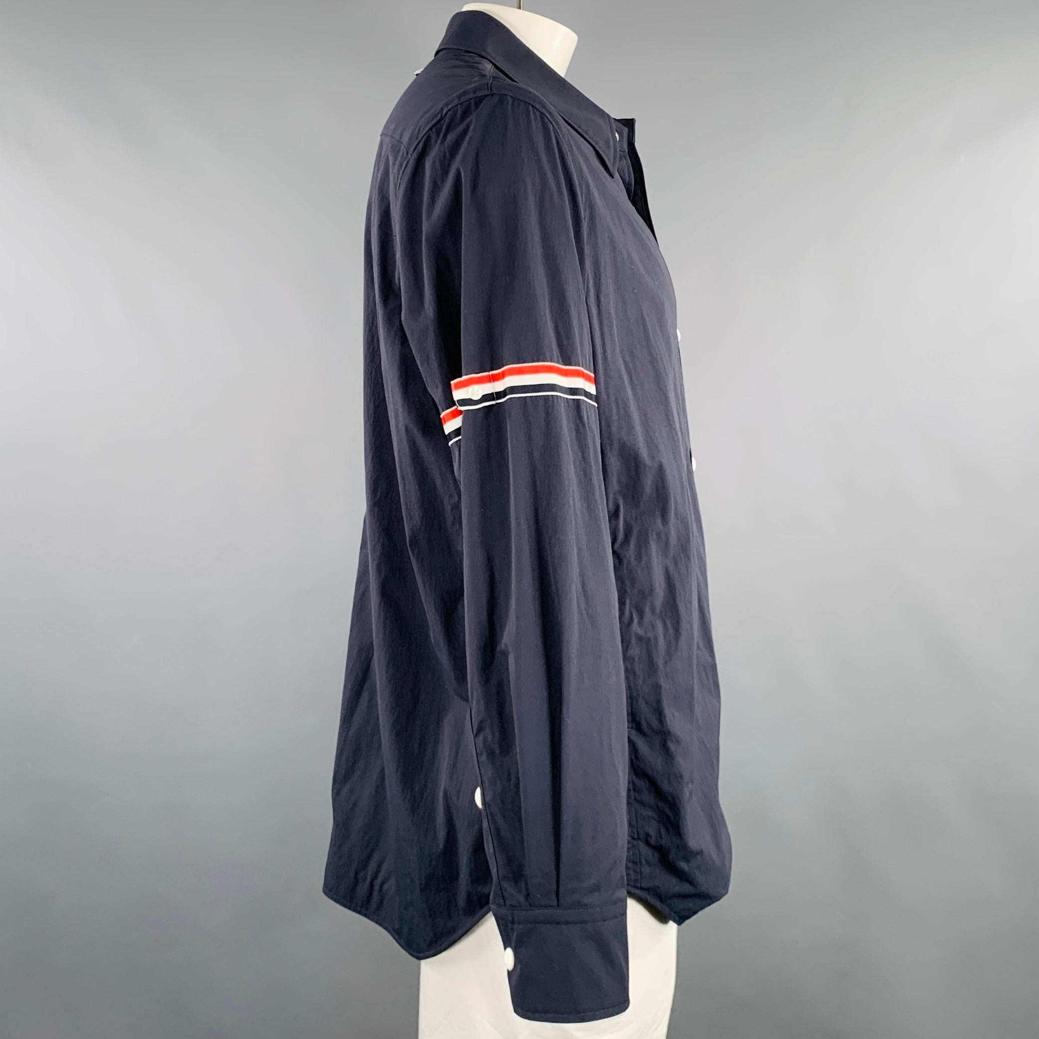 THOM BROWNE Size XXL Navy Nylon Long Sleeve Shirt Jacket – Sui