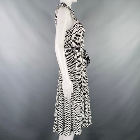 HOBBS LONDON Size 2 White Black Viscose Polka Dot A-Line Dress