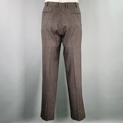 SARTORIO Size 44 Brown Grey Plaid Wool Notch Lapel Suit
