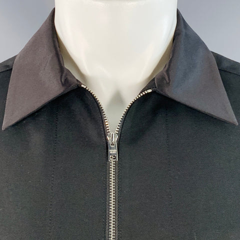 PRADA Size S Black Virgin Wool Twill Contrast Collar Zip Up Shirt Jacket