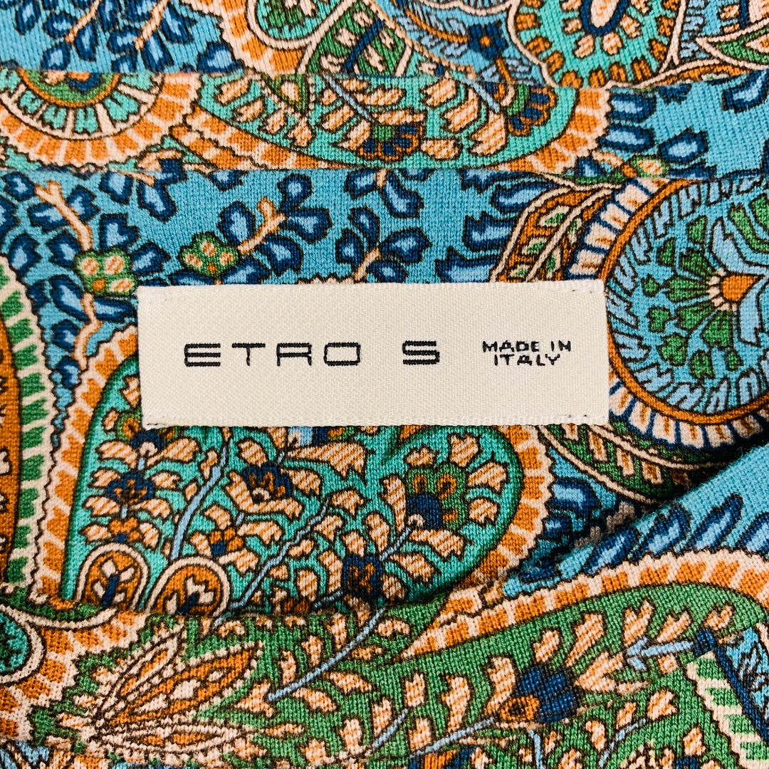 ETRO Size S Blue Orange Paisley Cotton Crew Neck T-shirt