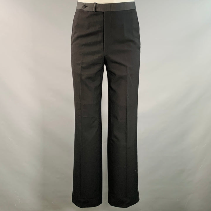 PAUL STUART Size 38 Regular Black Wool Notch Lapel 3 Piece Tuxedo