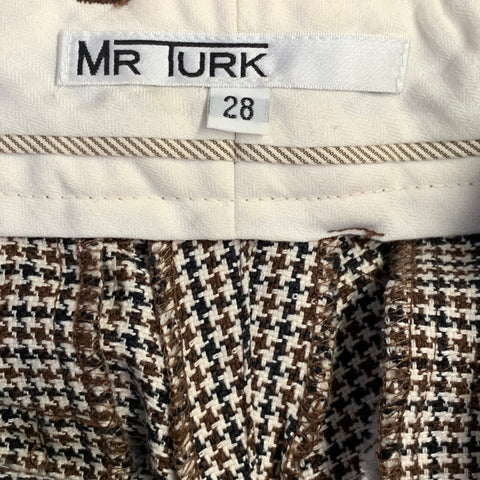 MR. TURK Size 28 Cream Black Brown Houndstooth Cotton Linen Tapered Casual Pants