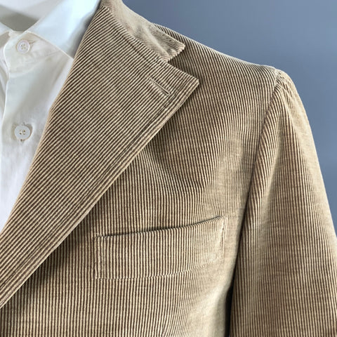 ISAIA Chest Size 42 Tan Corduroy Cotton Blend Notch Lapel Sport Coat