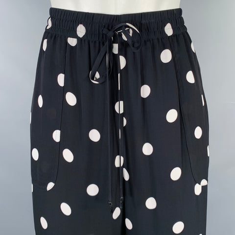 ELIE TAHARI Size M Black White Viscose Polka Dot Elastic Waistband Casual Pants