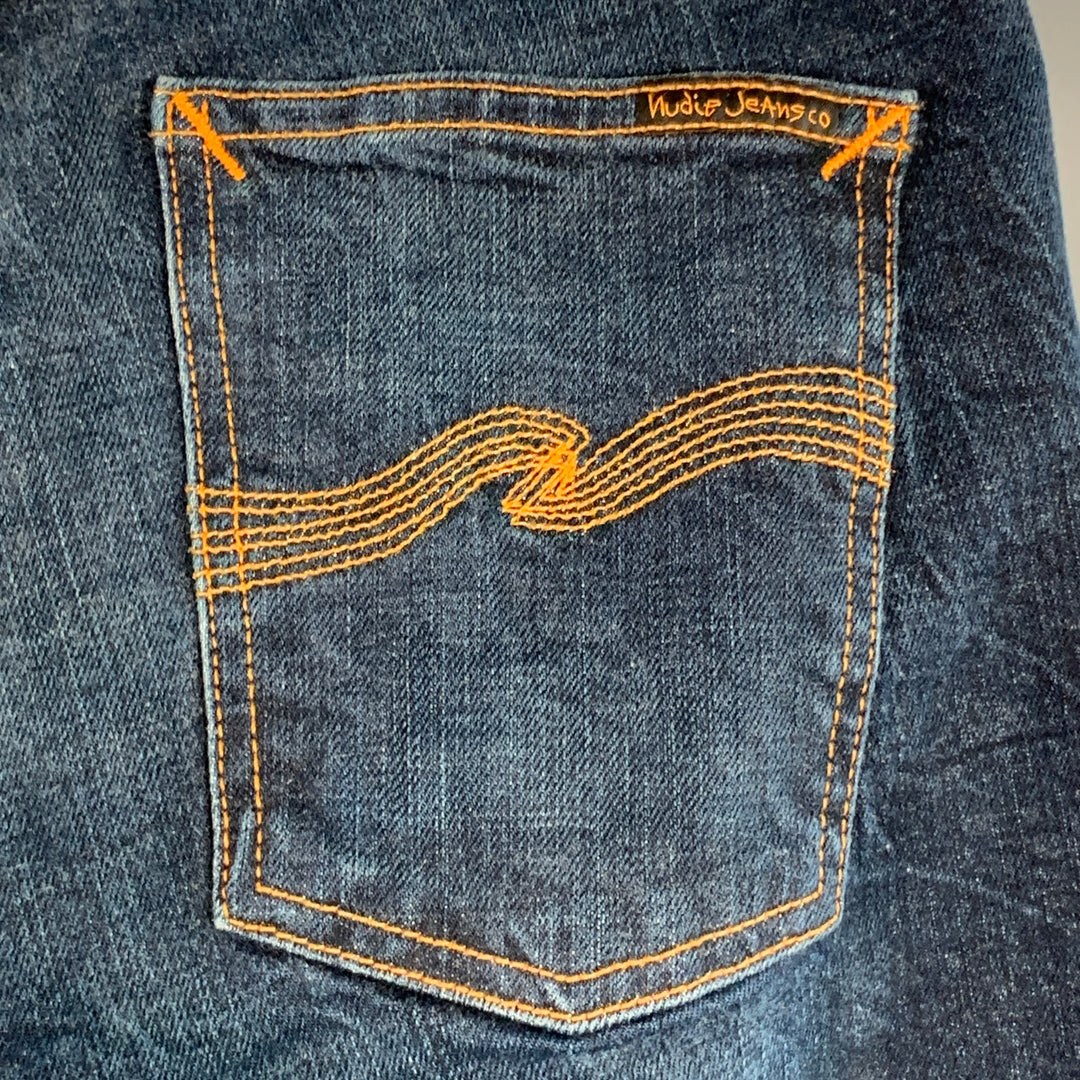 NUDIE JEANS Size 29 Grim Tim Navy Contrast Stitch Cotton Blend Tapered Jeans