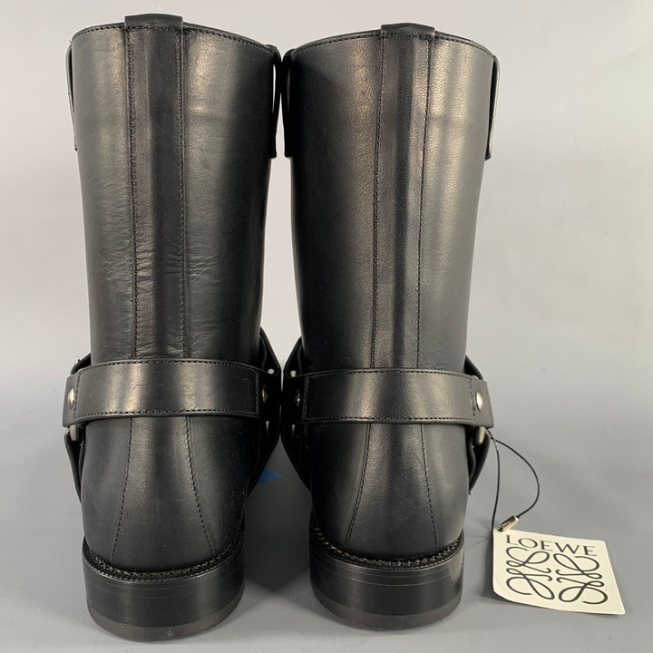 LOEWE Size 9 Campo Black Silver Harness Leather Pull On Boots