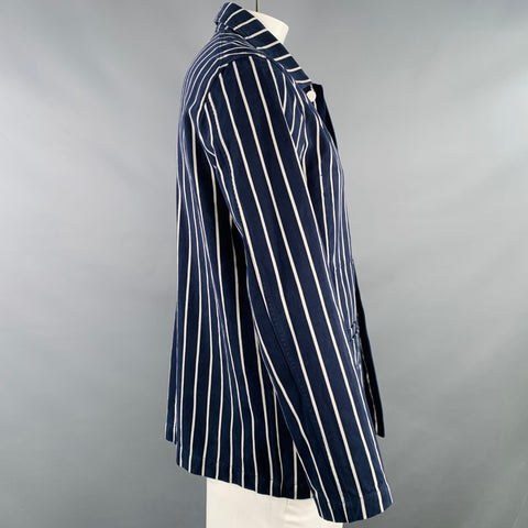 DRAKES LONDON Size L Navy White Stripe Cotton Chore Jacket