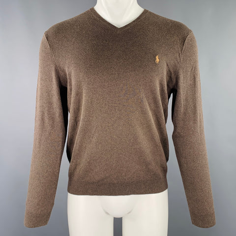 POLO by RALPH LAUREN Taille M Pull col en V en coton Pima marron