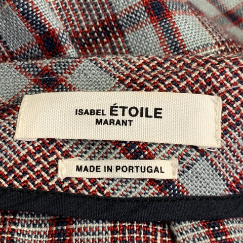 ISABEL MARANT ETOILE Size S Grey Navy Red Linen Plaid Ruched Knee Length Skirt
