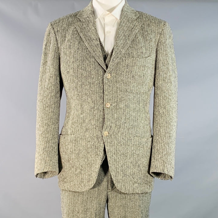 POLO by RALPH LAUREN Size XL Regular White Black Chevron Wool 3 Piece Suit