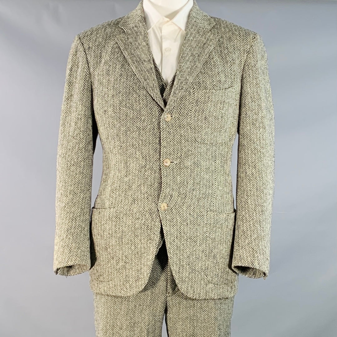 POLO by RALPH LAUREN Size XL Regular White Black Chevron Wool 3 Piece Suit