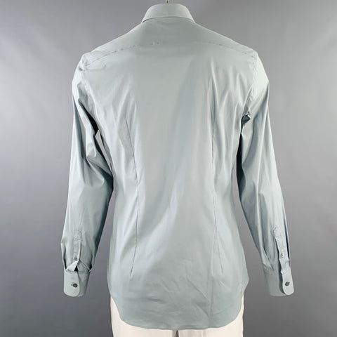 PRADA Size 42 Blue Cotton Blend Spread Collar Long Sleeve Shirt