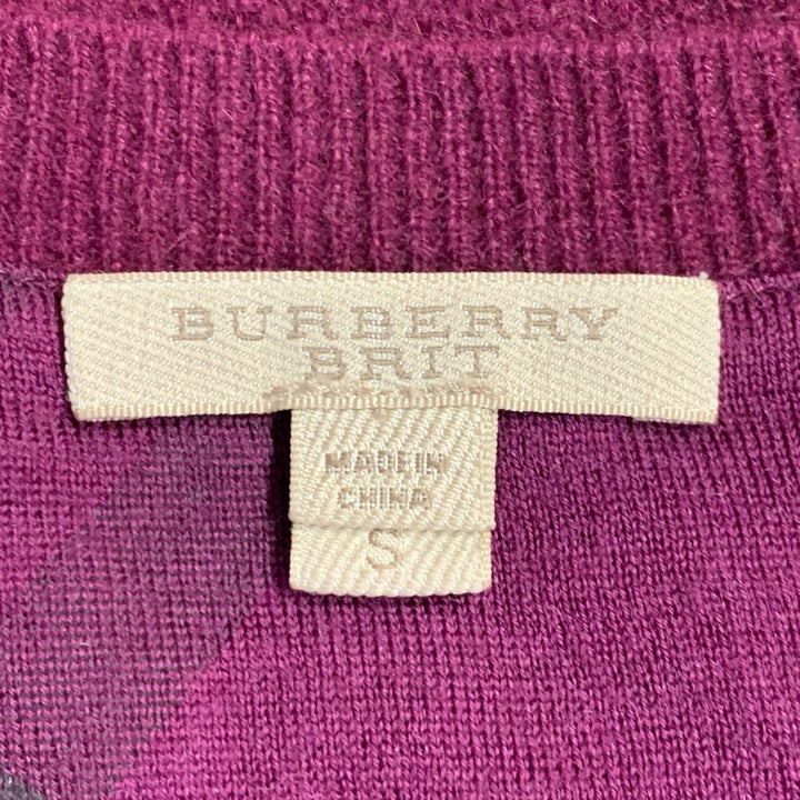 BURBERRY BRIT Size S Red Raspberry Cashmere Elbow Patches Crew Neck Sweater