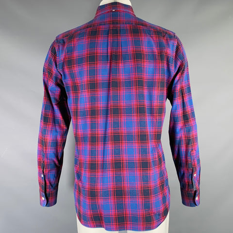 BONOBOS Size M Blue Red Plaid Cotton One Pocket Long Sleeve Shirt