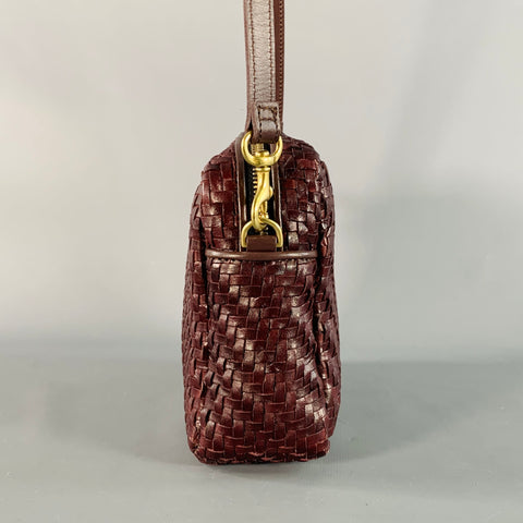 CLARE V. Marisol Red Oxblood Woven Leather Crossbody Handbag