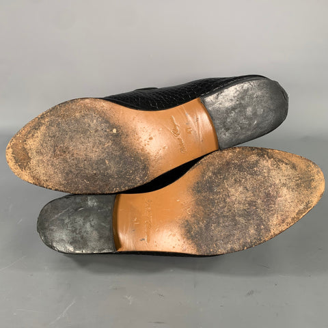 ROBERT CLERGERIE Size 10.5 Black Leather Croc Embossed Embossed Mules Flats