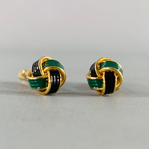 Boutons de manchette en métal avec nœuds noirs, verts et dorés VINTAGE