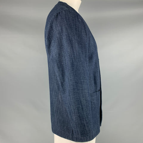 UNIVERSAL WORKS Size L Indigo Cotton Linen Collarless Jacket
