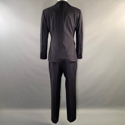 E-RAVE CUSTOM SHOP Chest Size 40 Navy Rust Stripe Wool Notch Lapel 34 32 Suit