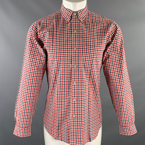 RICHARD FISCHER Size M Red White Blue Checkered Cotton Blend Long Sleeve Shirt
