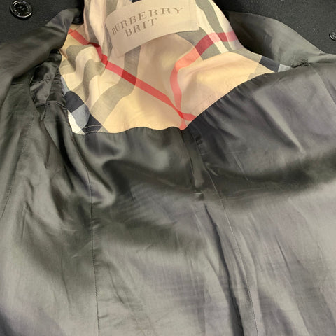 BURBERRY BRIT Size 2 Black Wool Blend Double Breasted Belted Coat