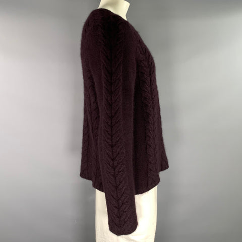 GUCCI Size L Burgundy Cable Knit Angora silk Crew Neck Sweater