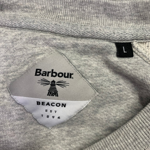 BARBOUR Size L Heather Grey Black Cotton Crew Neck Pullover