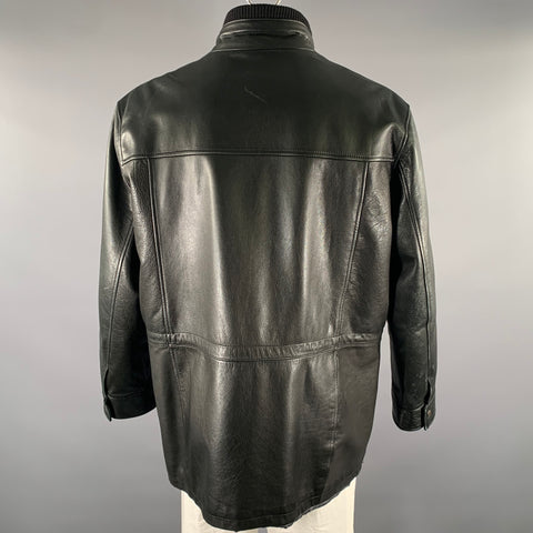 SAKS FIFTH AVENUE Size XXL Black Leather Mock Neck Zip Jacket