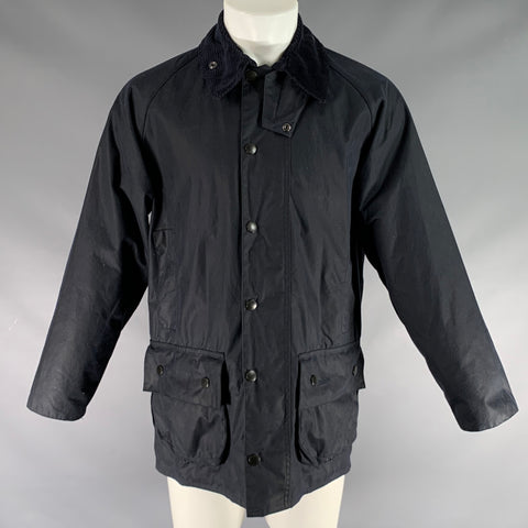 BARBOUR Size 38 Navy Waxed Canvas Zip Up Jacket