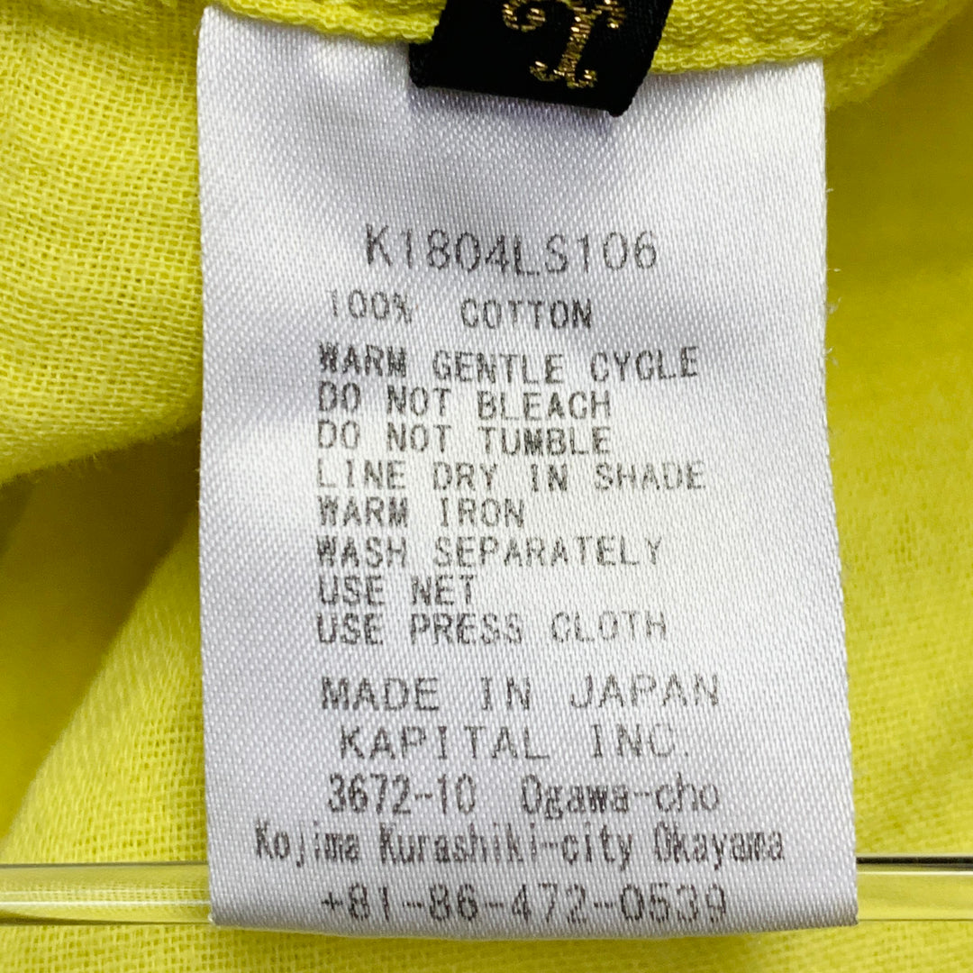 KAPITAL Size L Yellow Cotton Two Pockets Oversized Long Sleeve Shirt Jacket