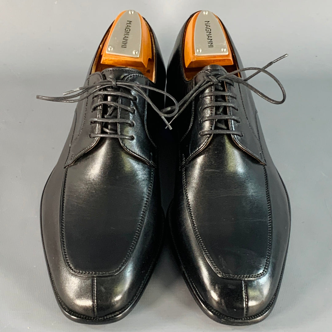 MAGNANNI Size 8.5 Black Leather Derby Split Toe Lace-Up Shoes