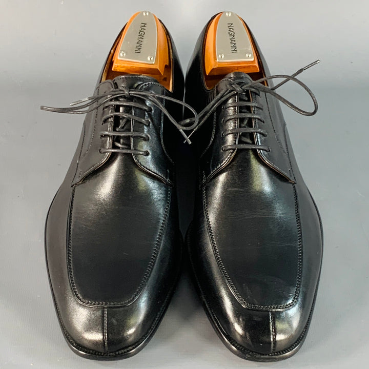 MAGNANNI Size 8.5 Black Leather Derby Split Toe Lace-Up Shoes