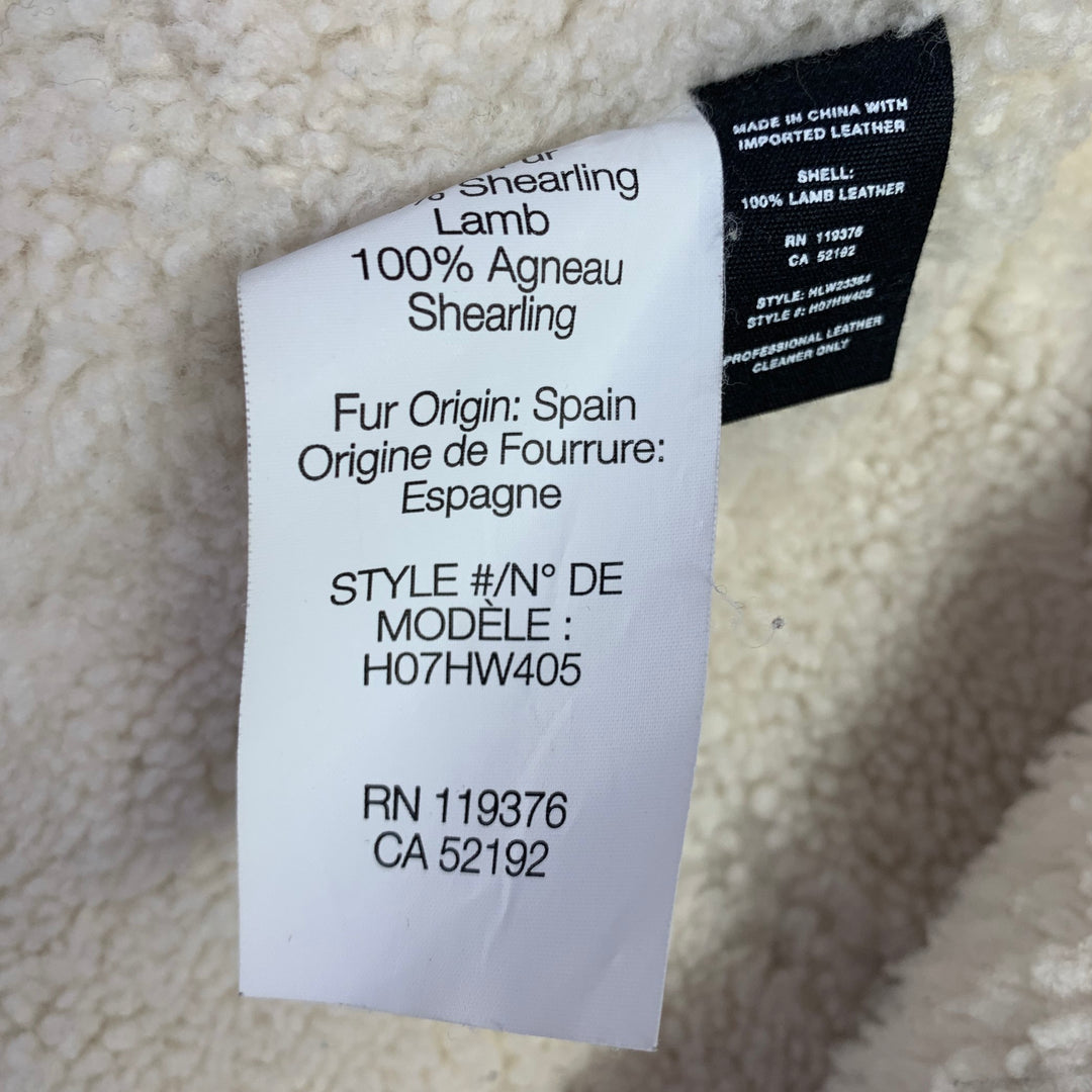 HELMUT LANG Size XS Black Cream Lambskin Leather Shearling Bomber Jacket