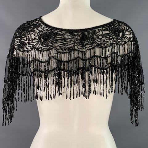 VINTAGE Black Mesh Beaded Circle Scarf Shawl