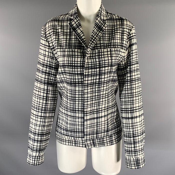 BOTTEGA VENETA Size M Black White Linen Blend Plaid Blazer Jacket