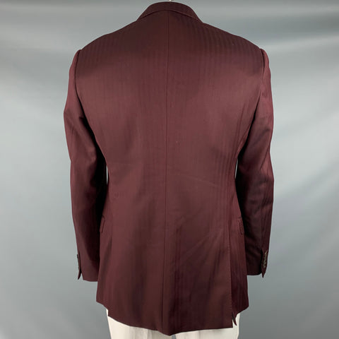 ARMANI COLLEZIONI Size 42 Burgundy Herringbone Wool Sport Coat