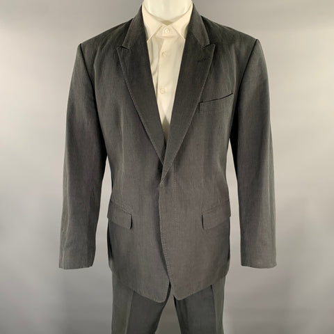 DRIES VAN NOTEN Size 40 Black Grey Pinstripe Linen Blend Suit